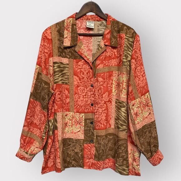 Allison Daley Button-Up Shirt‎ Women 22W Orange Floral Boho Mixed Print D93 - Picture 1 of 10